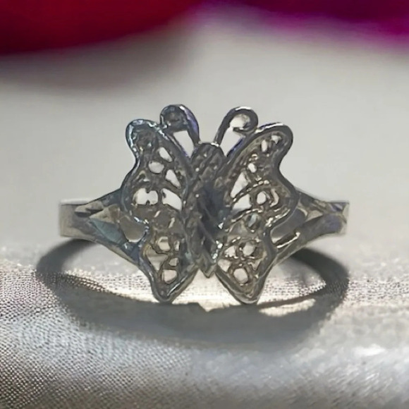 Sterling Silver Diamond-Cut Butterfly Ring - Picture 2 of 8